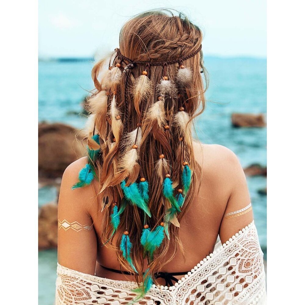 Boho Feather Headband Gypsy Headpiece for Women Festival Party Accessories - Picture 6 of 7